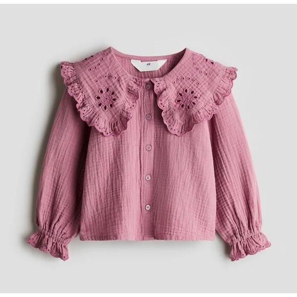 H&M Mauve long sleeved eyelet Blouse size 6 girls  NWT - Picture 1 of 8